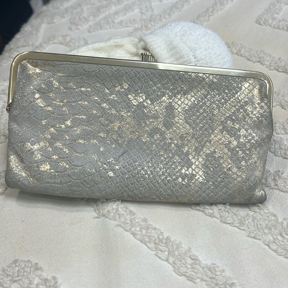 HOBO BAGS Gold double snap closure wallet/clutch in Gold Snake print Leather